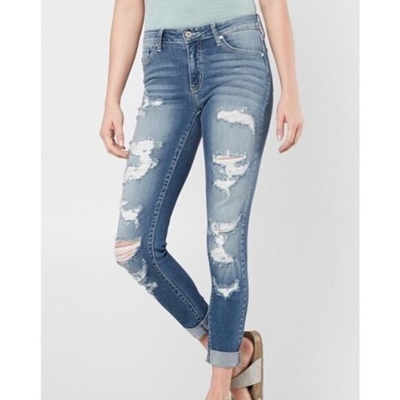 KanCan Denim - KanCan Distressed Light Wash Mid Rise Skinny Jeans Womens Size 26 Ripped Grunge